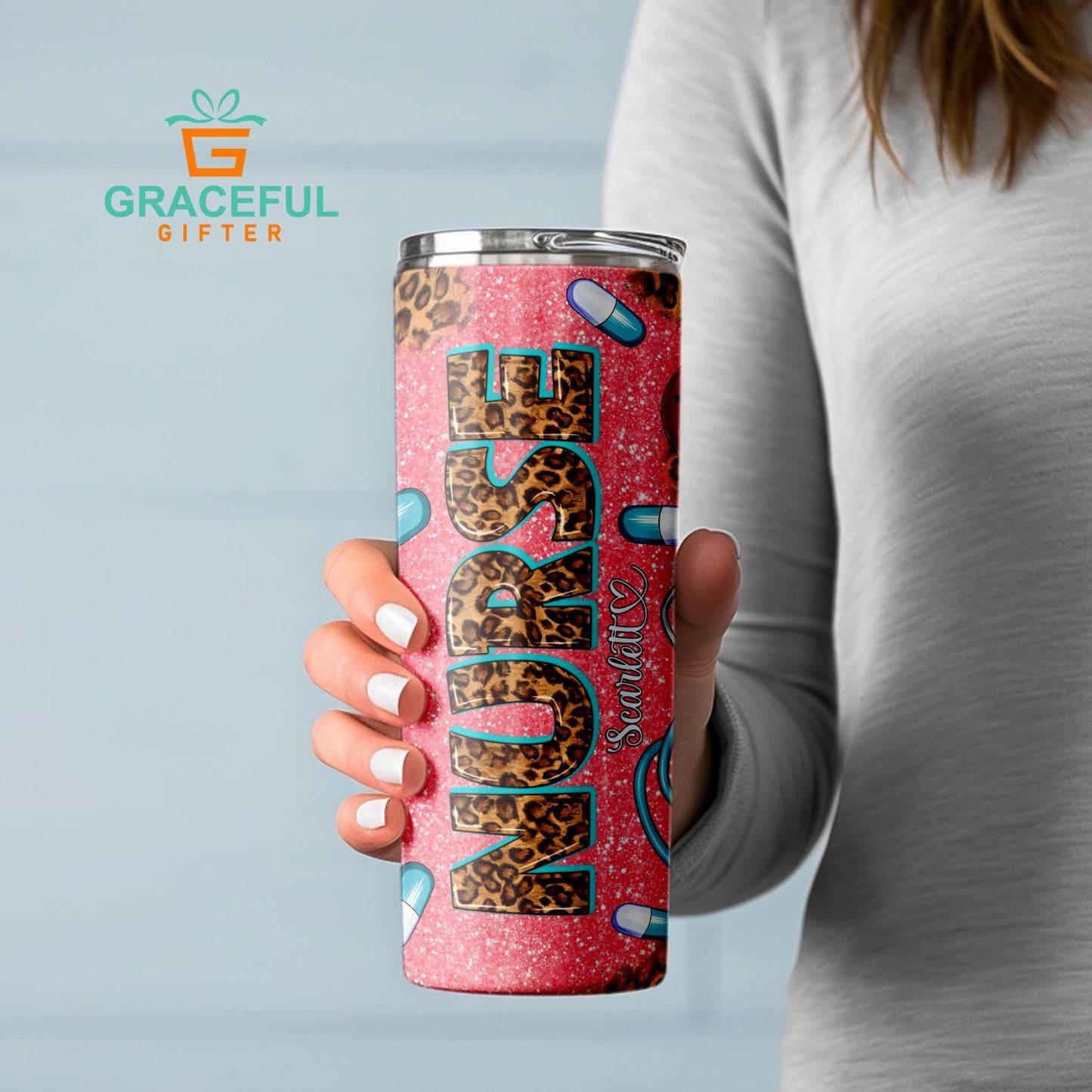 Leopard Glitter Nurse Tumbler