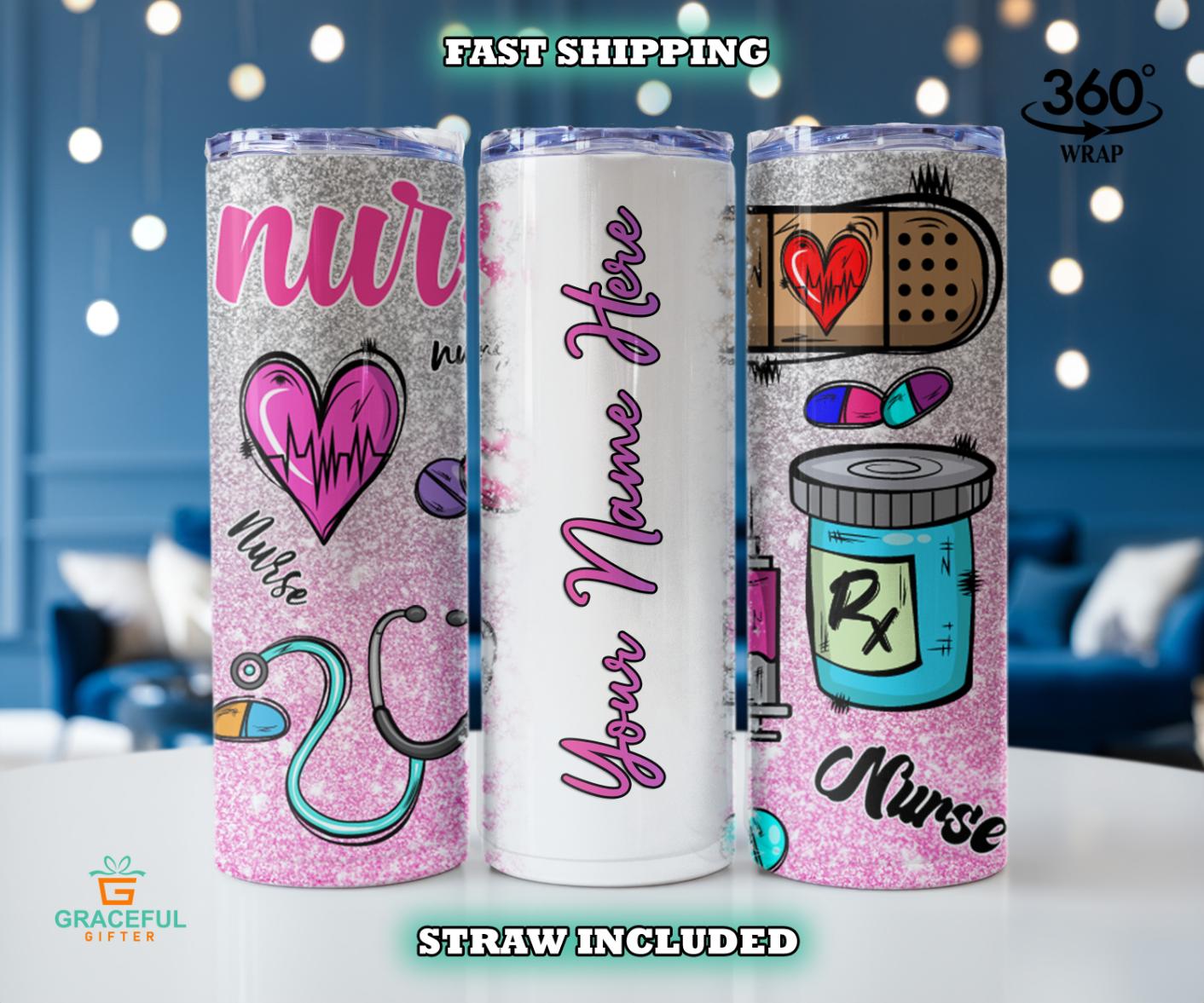 Pink Glitter Nurse Life Tumbler