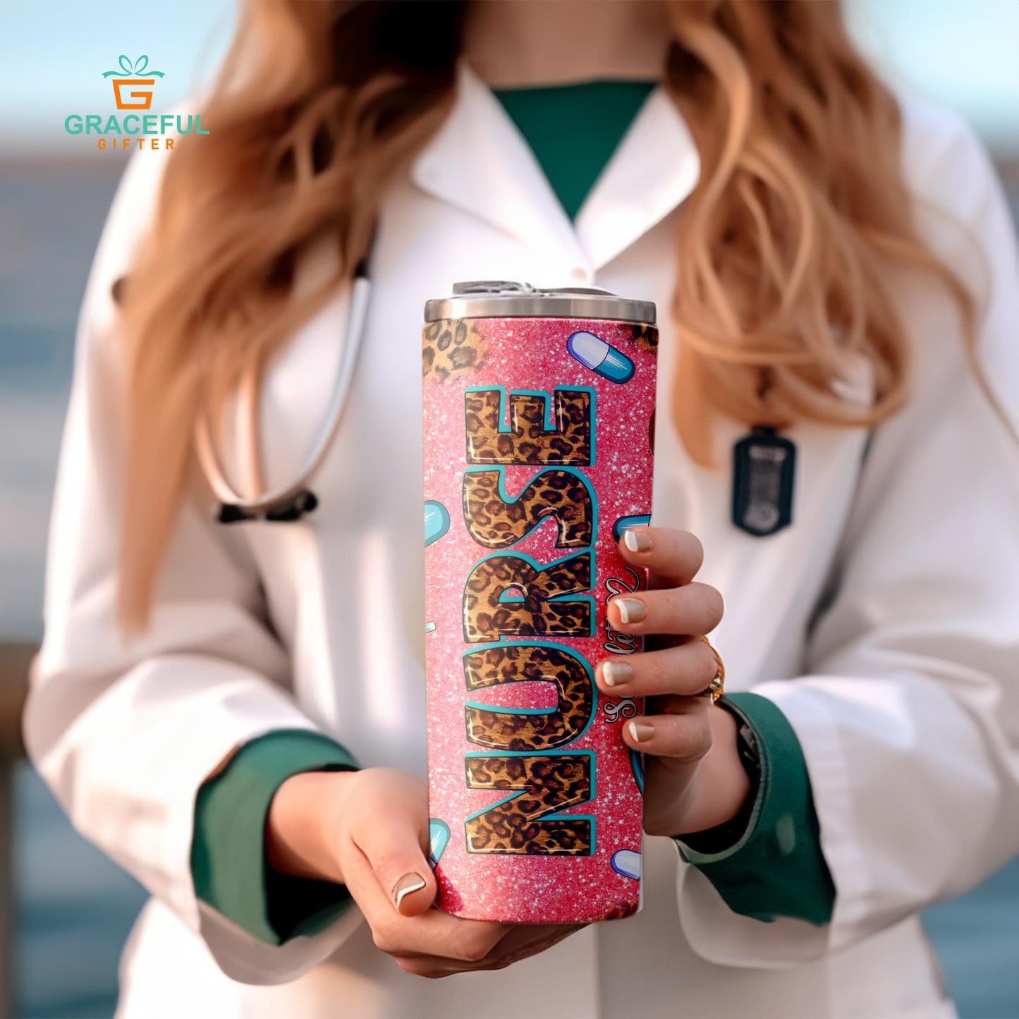 Leopard Glitter Nurse Tumbler