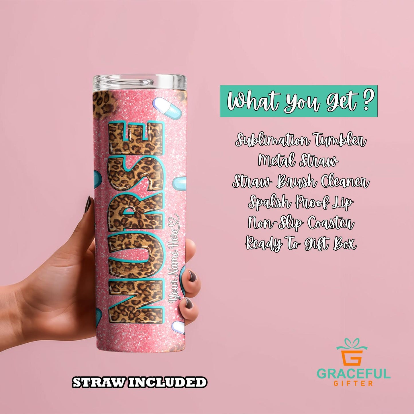 Leopard Glitter Nurse Tumbler
