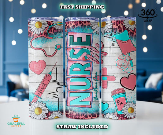 Pink Cheetah Nurse Tumbler